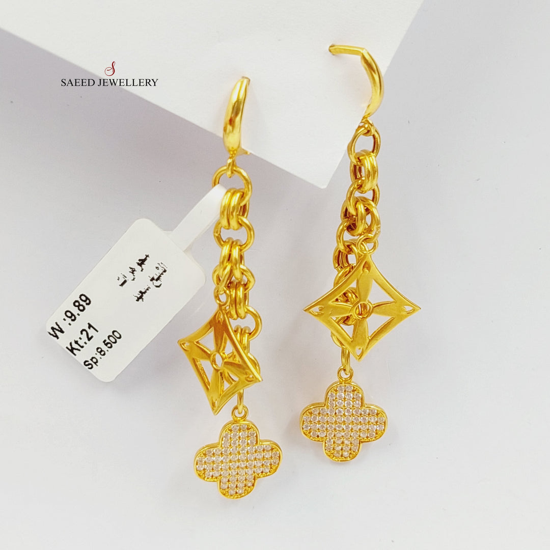 21K Gold Zirconed Clover Earrings by Saeed Jewelry - Image 5