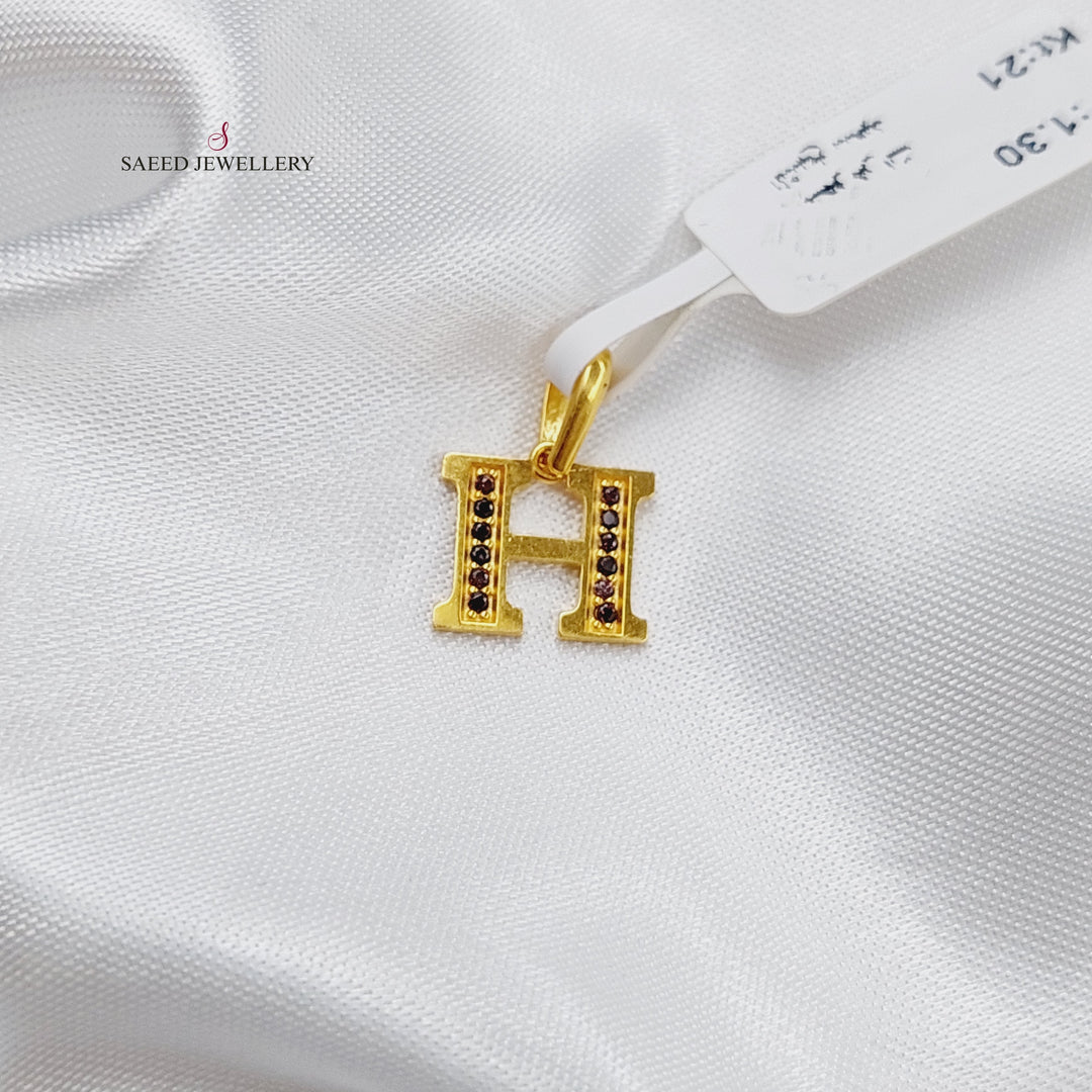 21K Gold H Letter Pendant by Saeed Jewelry - Image 2