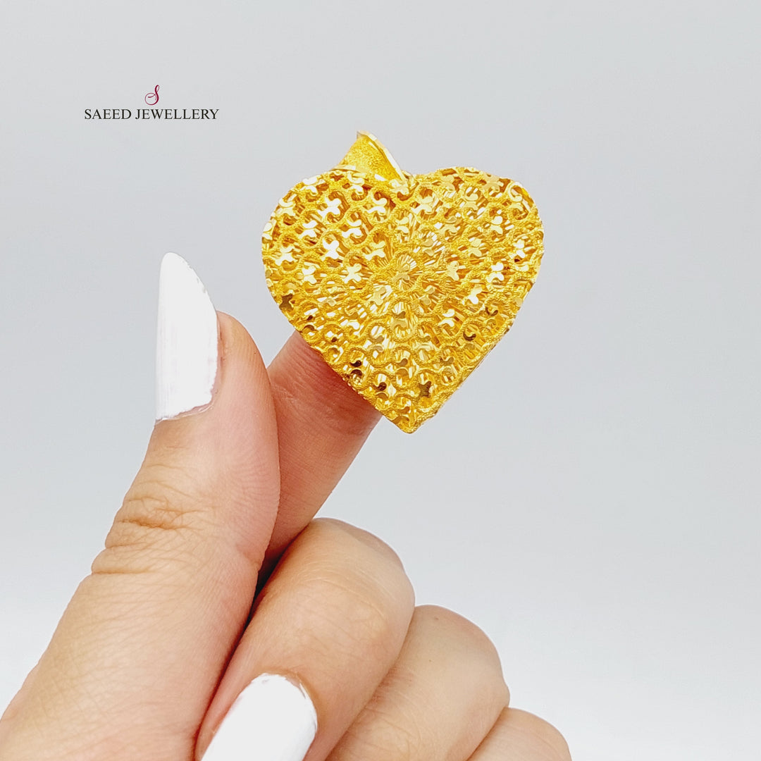 21K Gold Kuwaiti Heart Pendant by Saeed Jewelry - Image 2