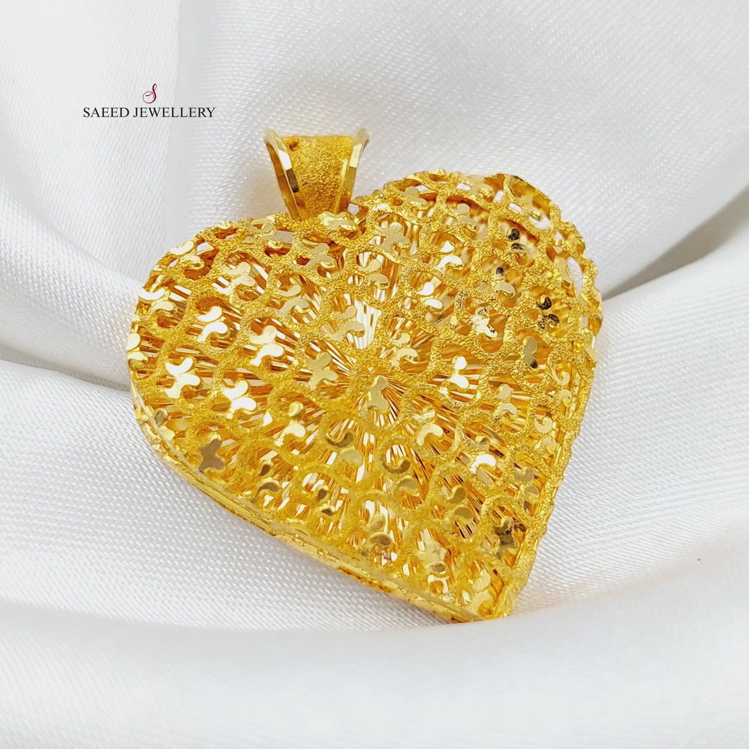 21K Gold Kuwaiti Heart Pendant by Saeed Jewelry - Image 3