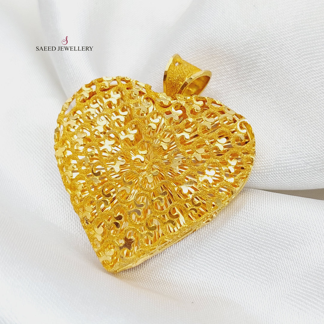 21K Gold Kuwaiti Heart Pendant by Saeed Jewelry - Image 4