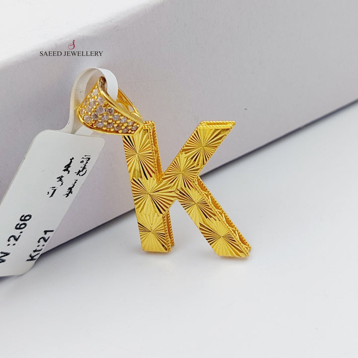 21K Gold Letter K Pendant by Saeed Jewelry - Image 3