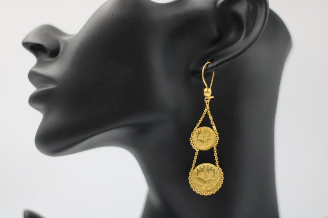 21K Gold Lira Fancy Earrings by Saeed Jewelry - Image 2