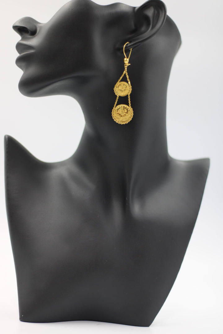 21K Gold Lira Fancy Earrings by Saeed Jewelry - Image 8