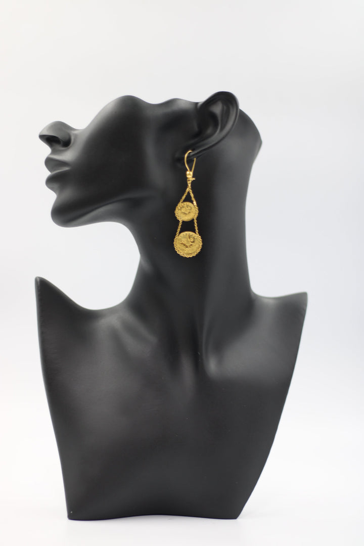 21K Gold Lira Fancy Earrings by Saeed Jewelry - Image 5