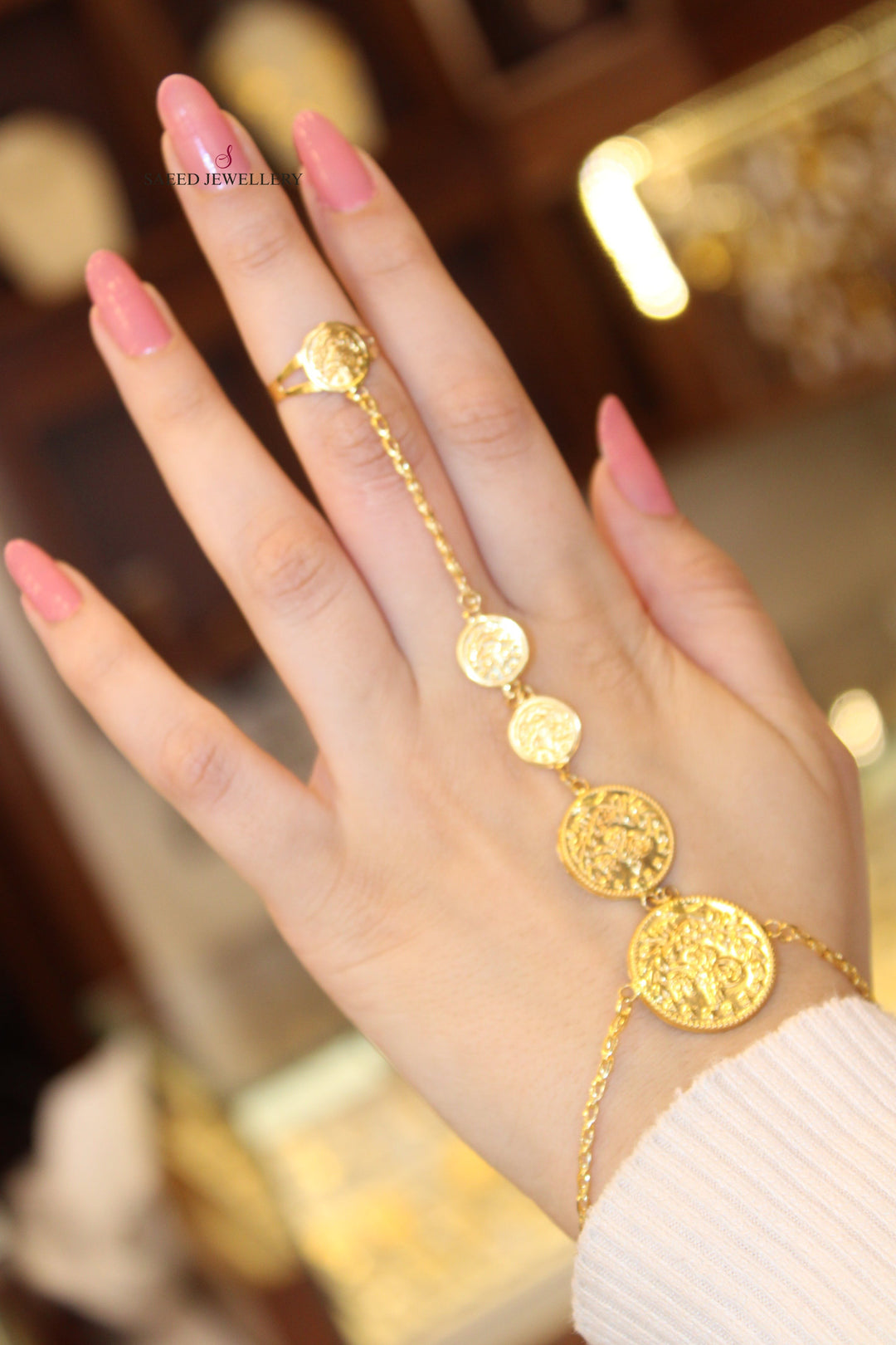 21K Gold Lirat Hand Bracelet by Saeed Jewelry - Image 5