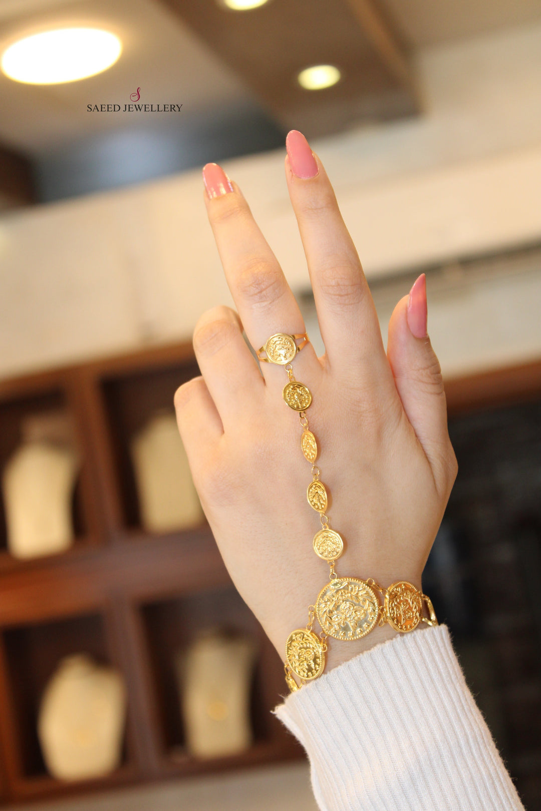 21K Gold Lirat Hand Bracelet by Saeed Jewelry - Image 3