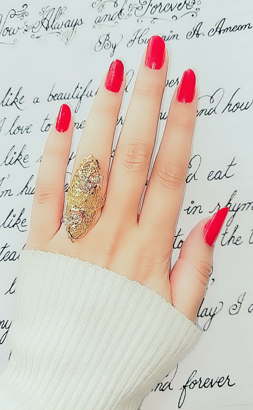 21K Gold Long Fancy Ring by Saeed Jewelry - Image 2