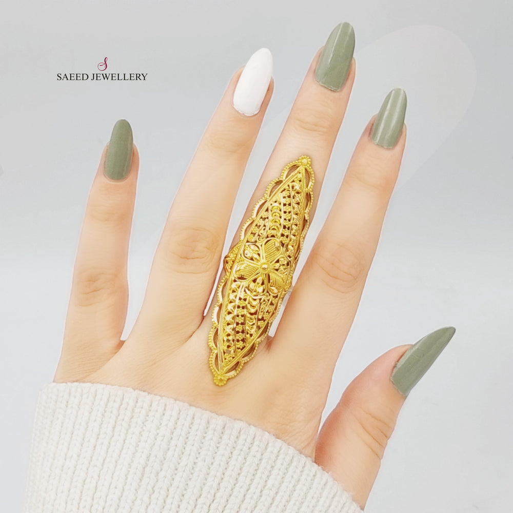 21K Gold Long Indian Ring by Saeed Jewelry - Image 2