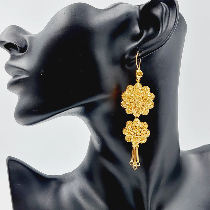 21K Gold Long Kuwaiti Earrings by Saeed Jewelry - Image 2