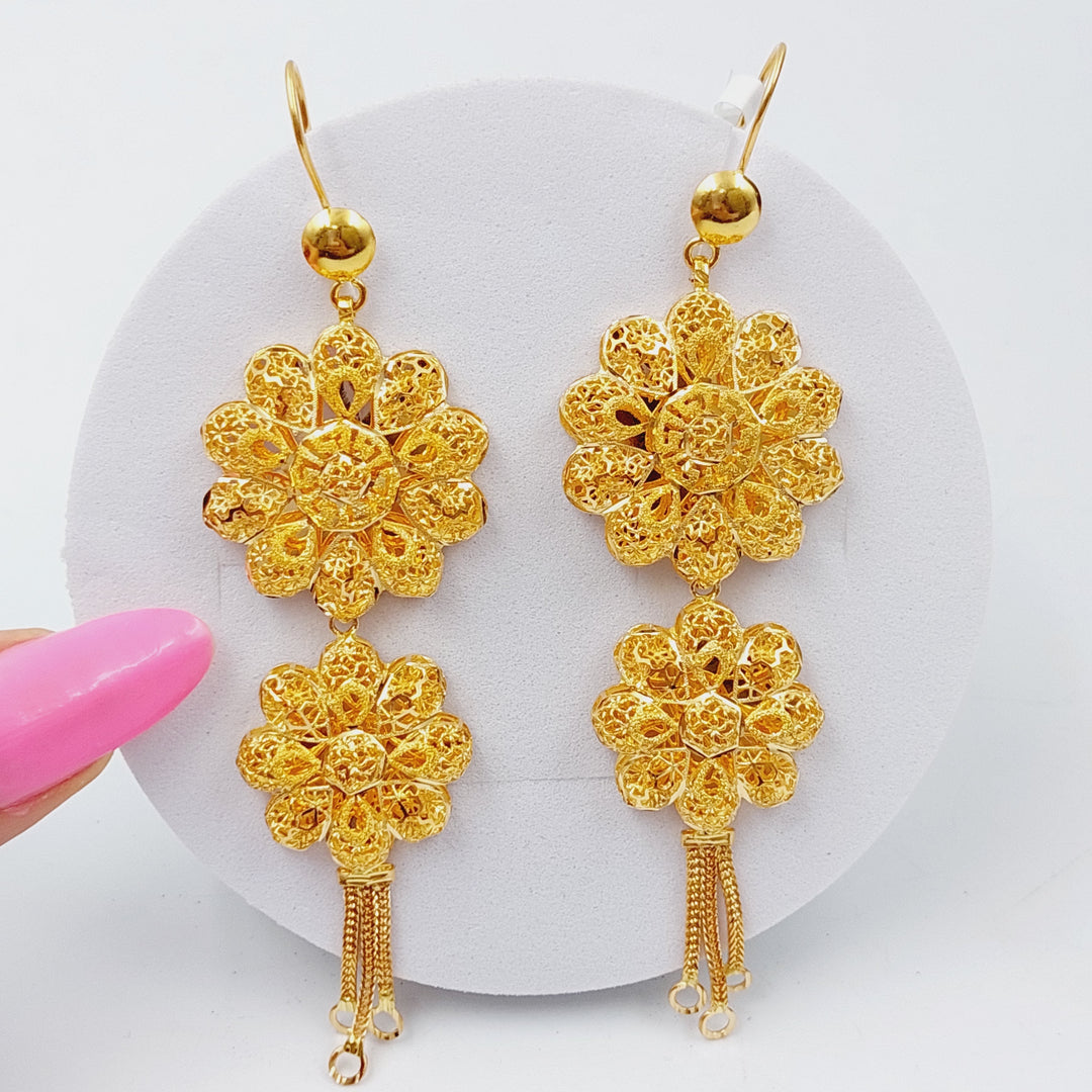 21K Gold Long Kuwaiti Earrings by Saeed Jewelry - Image 1