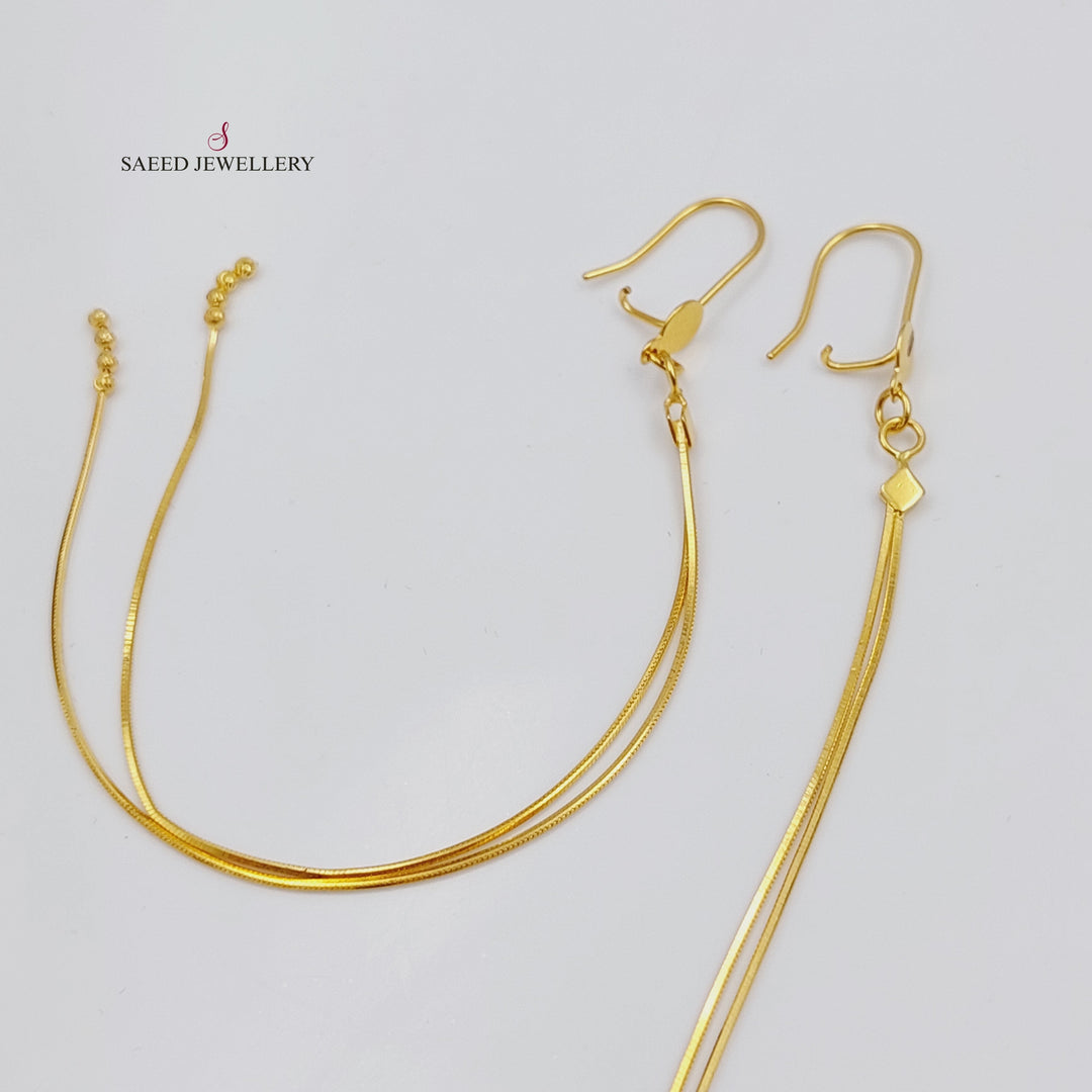 21K Gold Long Vansi Earrings by Saeed Jewelry - Image 4