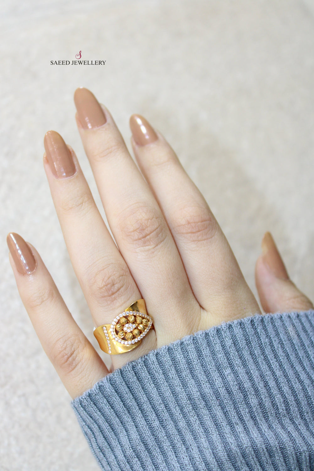 21K Gold Turkish Zirconia Ring by Saeed Jewelry - Image 2