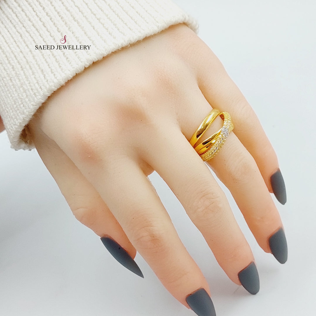 21K Gold X Ring Zirconia by Saeed Jewelry - Image 2