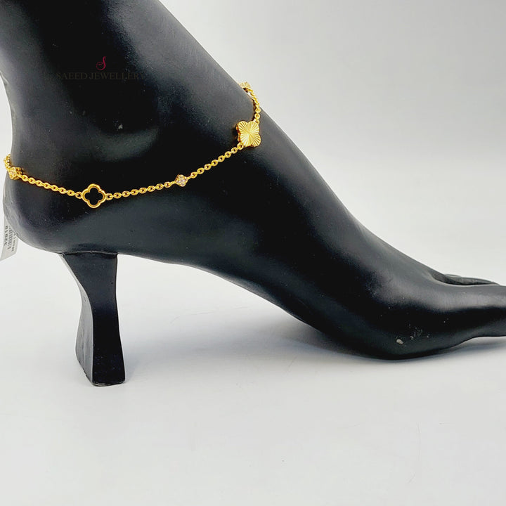 21K Gold Enameled & Zircon Studded Clover Anklet by Saeed Jewelry - Image 6