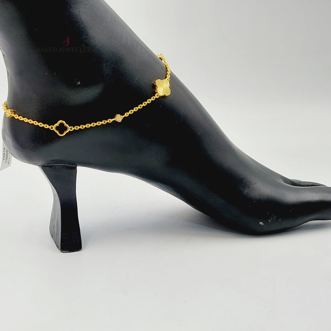 21K Gold Enameled & Zircon Studded Clover Anklet by Saeed Jewelry - Image 10