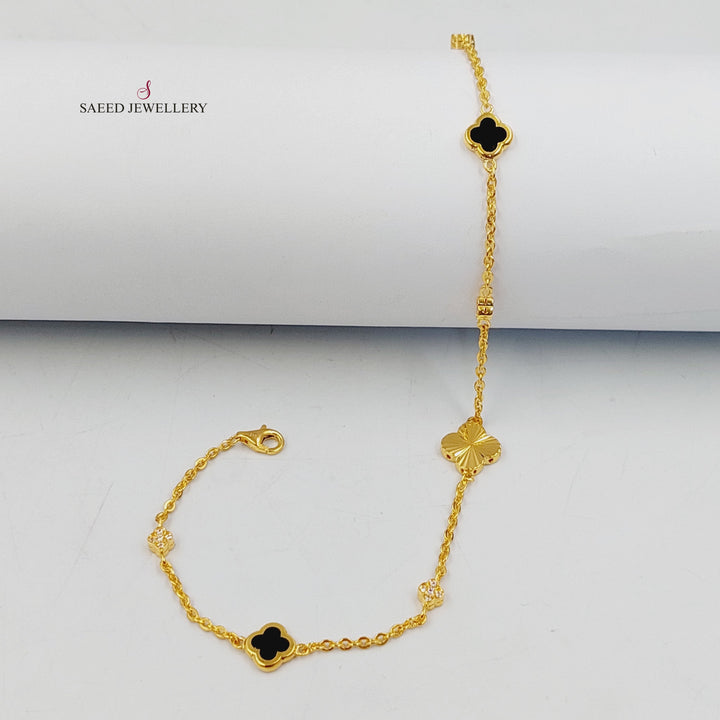 21K Gold Enameled & Zircon Studded Clover Anklet by Saeed Jewelry - Image 8