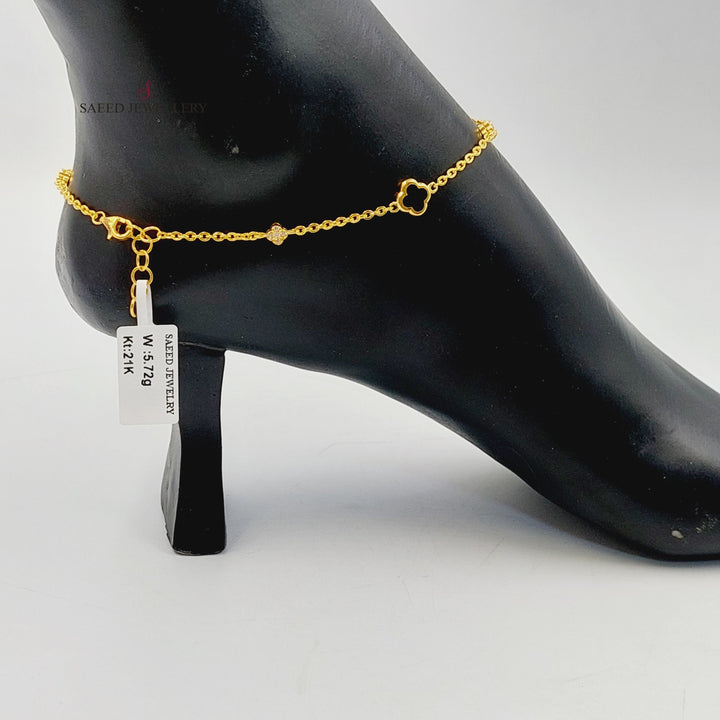 21K Gold Enameled & Zircon Studded Clover Anklet by Saeed Jewelry - Image 12