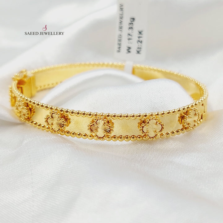 21K Gold Clover Bangle Bracelet by Saeed Jewelry - Image 4