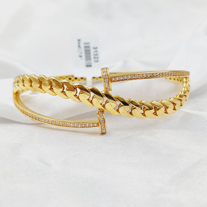 21K Gold Zircon Studded Nail Bangle Bracelet by Saeed Jewelry - Image 5