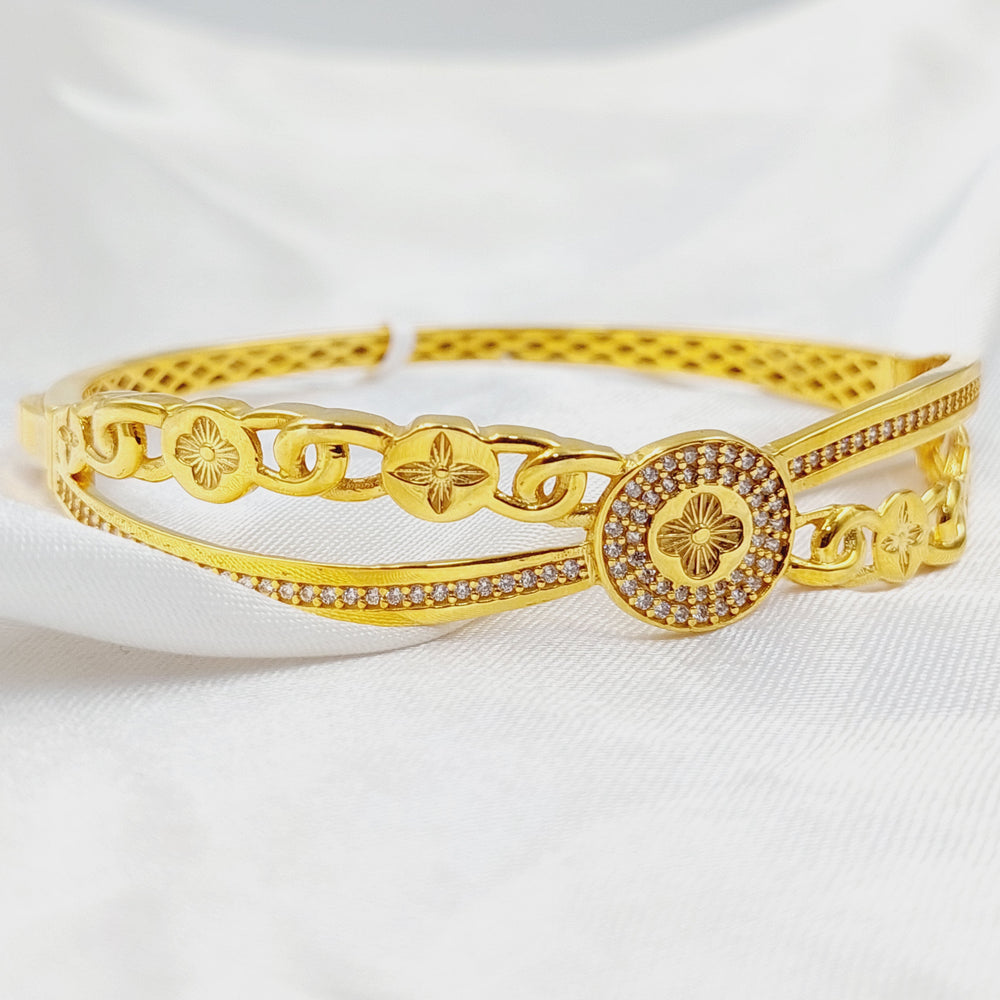 21K Gold Zircon Studded Rose Bangle Bracelet by Saeed Jewelry - Image 2