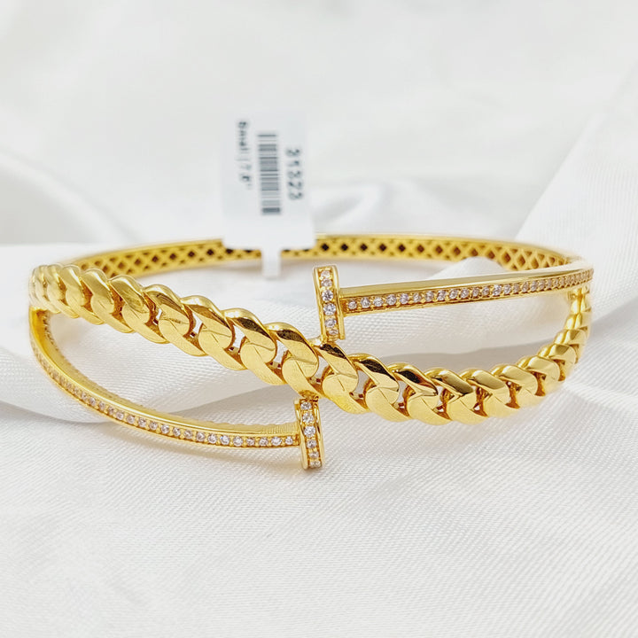 21K Gold Zircon Studded Nail Bangle Bracelet by Saeed Jewelry - Image 3