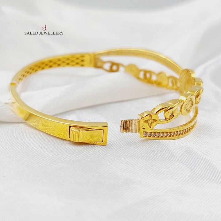 21K Gold Zircon Studded Rose Bangle Bracelet by Saeed Jewelry - Image 5