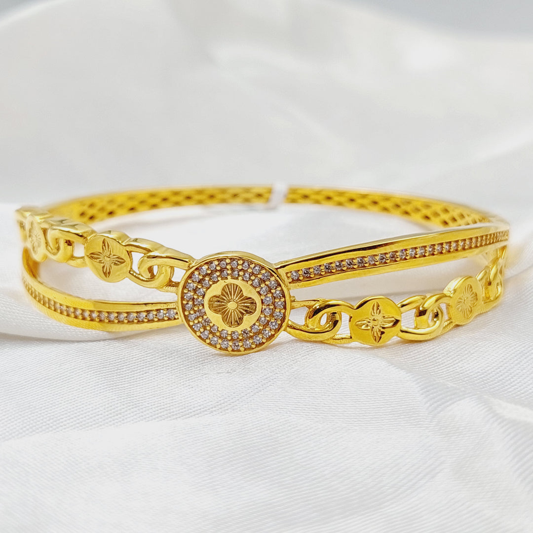 21K Gold Zircon Studded Rose Bangle Bracelet by Saeed Jewelry - Image 3