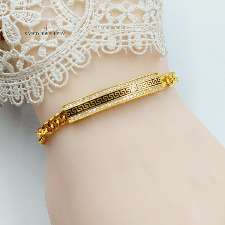 21K Gold Enameled & Zircon Studded Bar Bracelet by Saeed Jewelry - Image 7