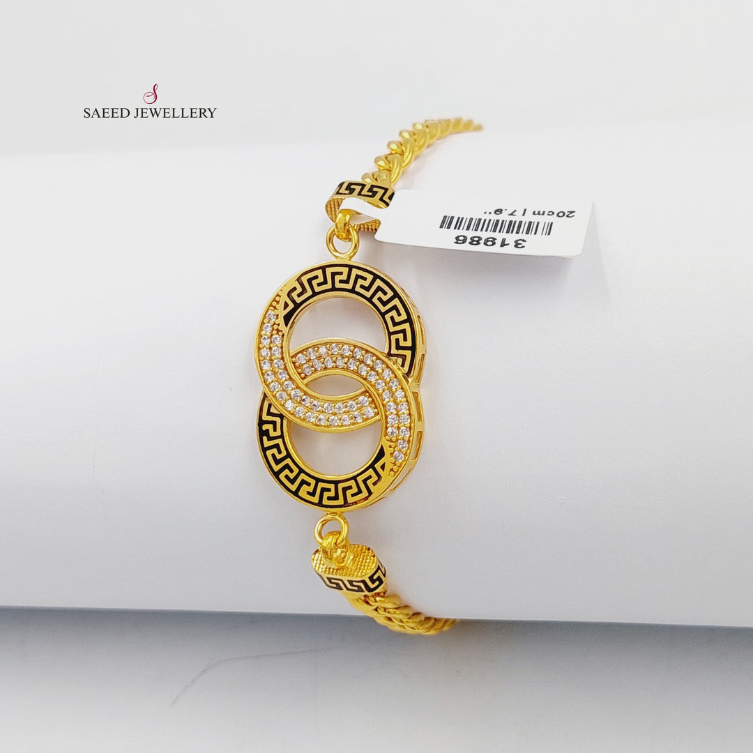 21K Gold Enameled & Zircon Studded Rounded Bracelet by Saeed Jewelry - Image 1