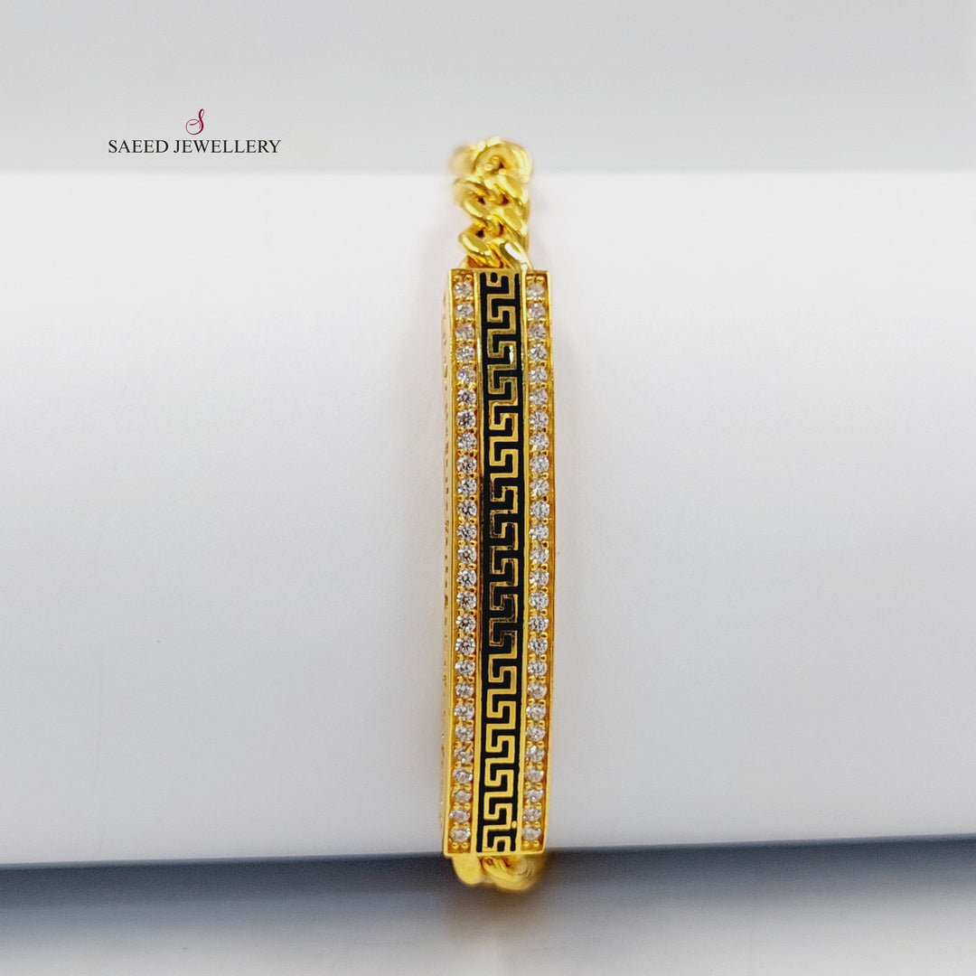 21K Gold Enameled & Zircon Studded Bar Bracelet by Saeed Jewelry - Image 3