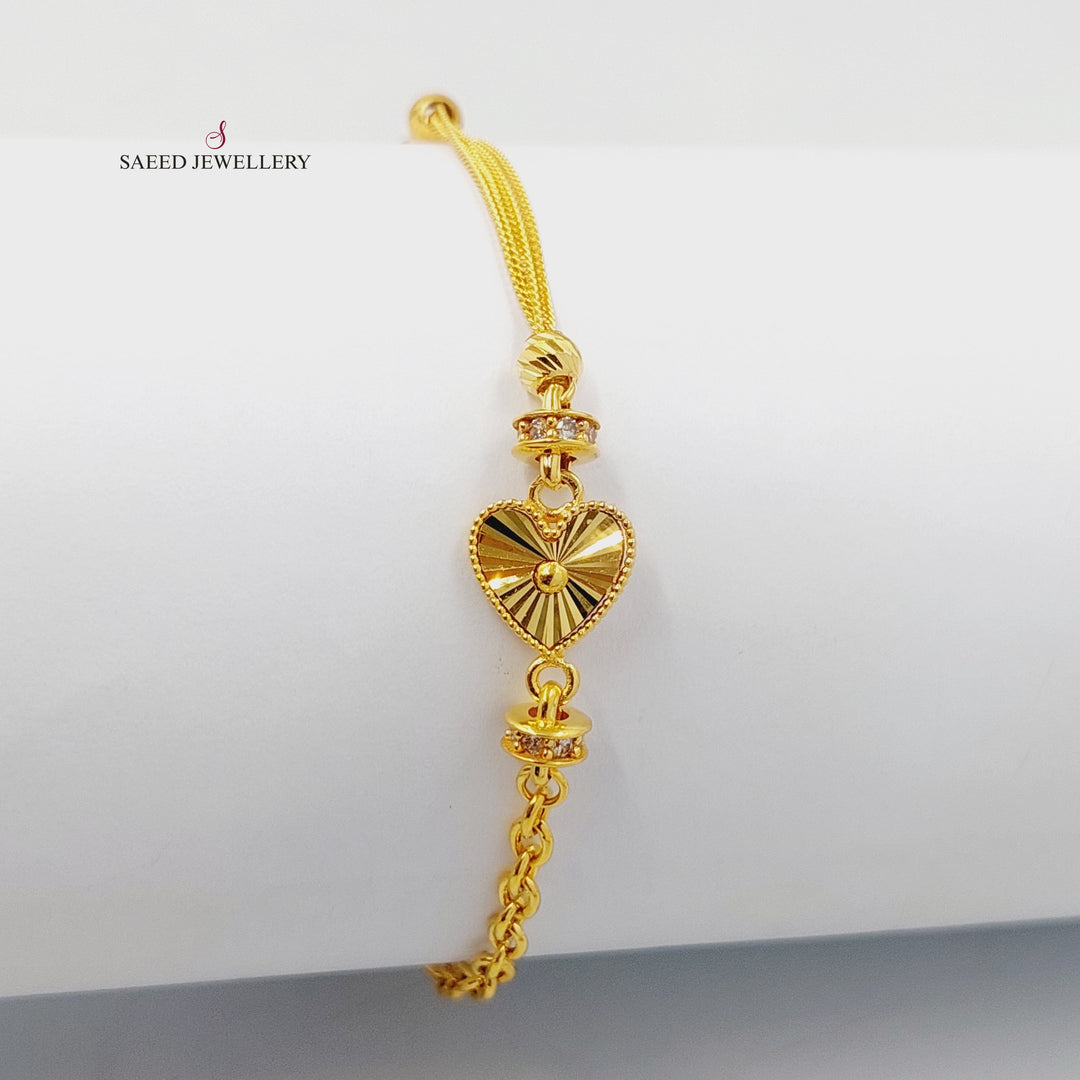 21K Gold Zircon Studded Heart Bracelet by Saeed Jewelry - Image 3