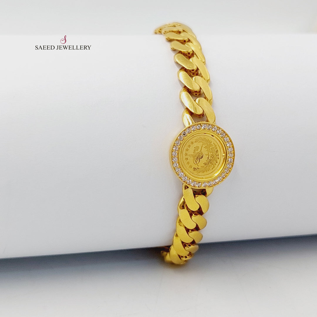 21K Gold Zircon Studded Cuban Links Bracelet by Saeed Jewelry - Image 4