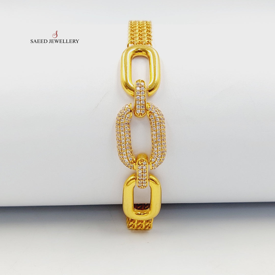 21K Gold Zircon Studded Paperclip Bracelet by Saeed Jewelry - Image 1