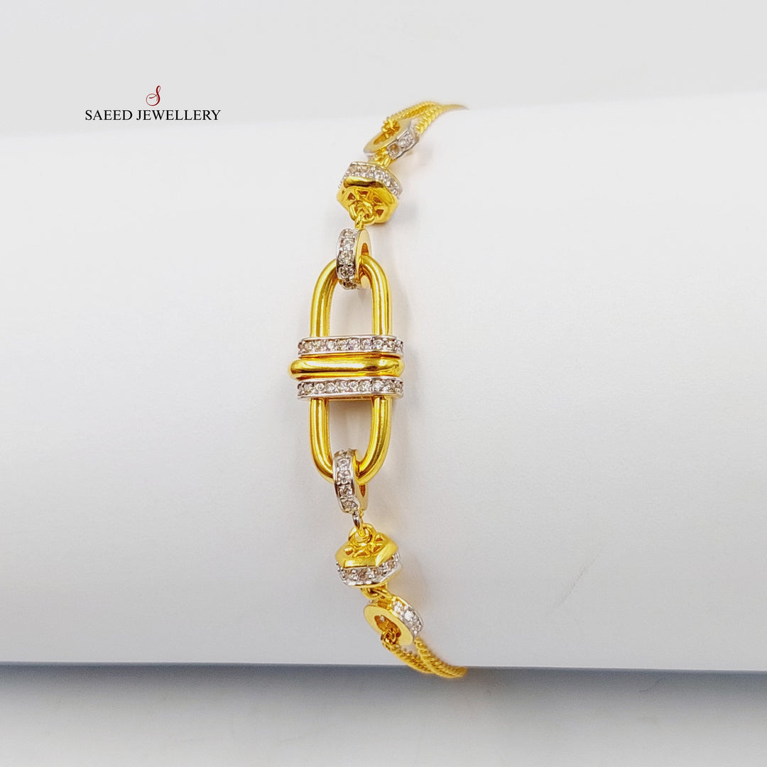 21K Gold Zircon Studded Paperclip Bracelet by Saeed Jewelry - Image 3