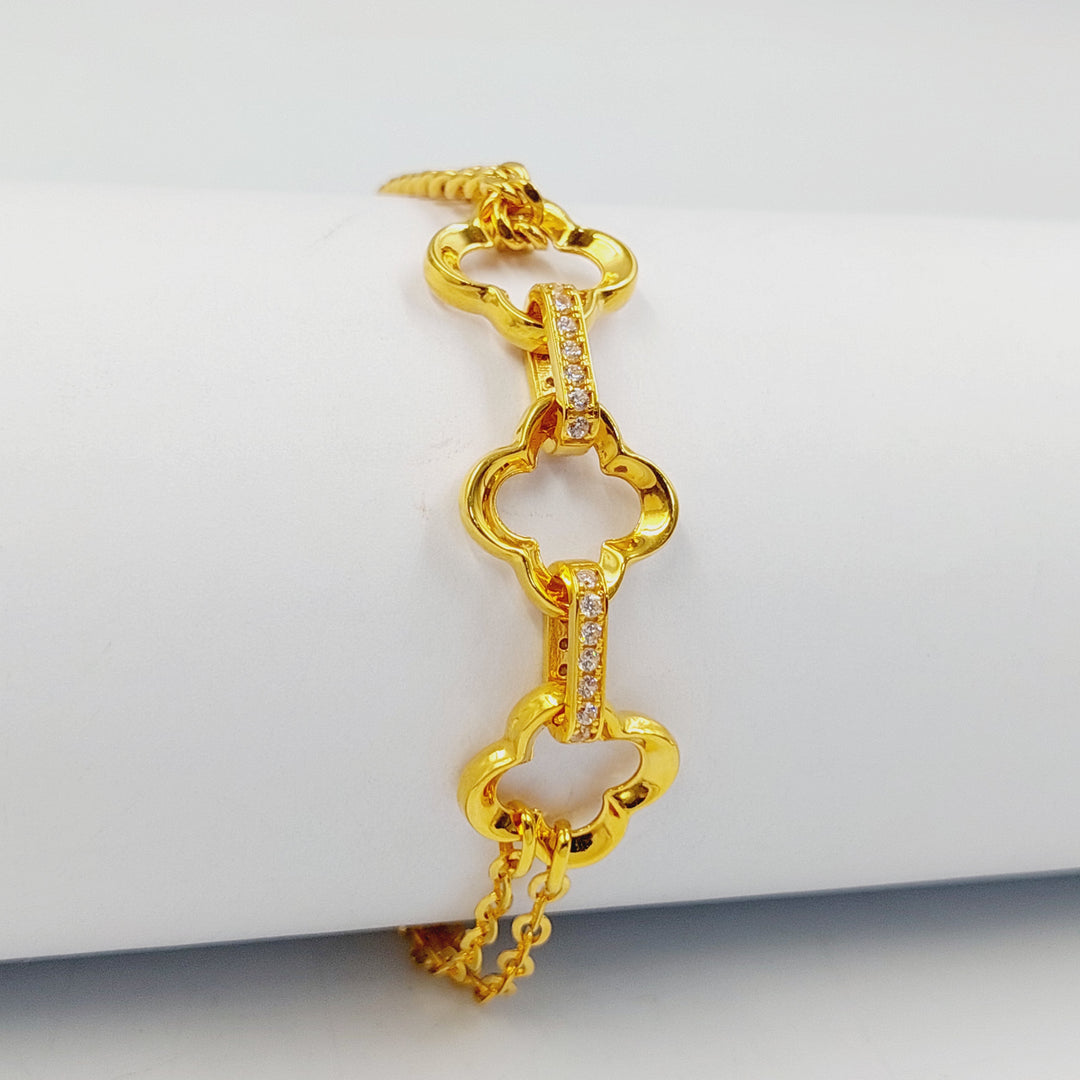 21K Gold Zircon Studded Clover Bracelet by Saeed Jewelry - Image 3