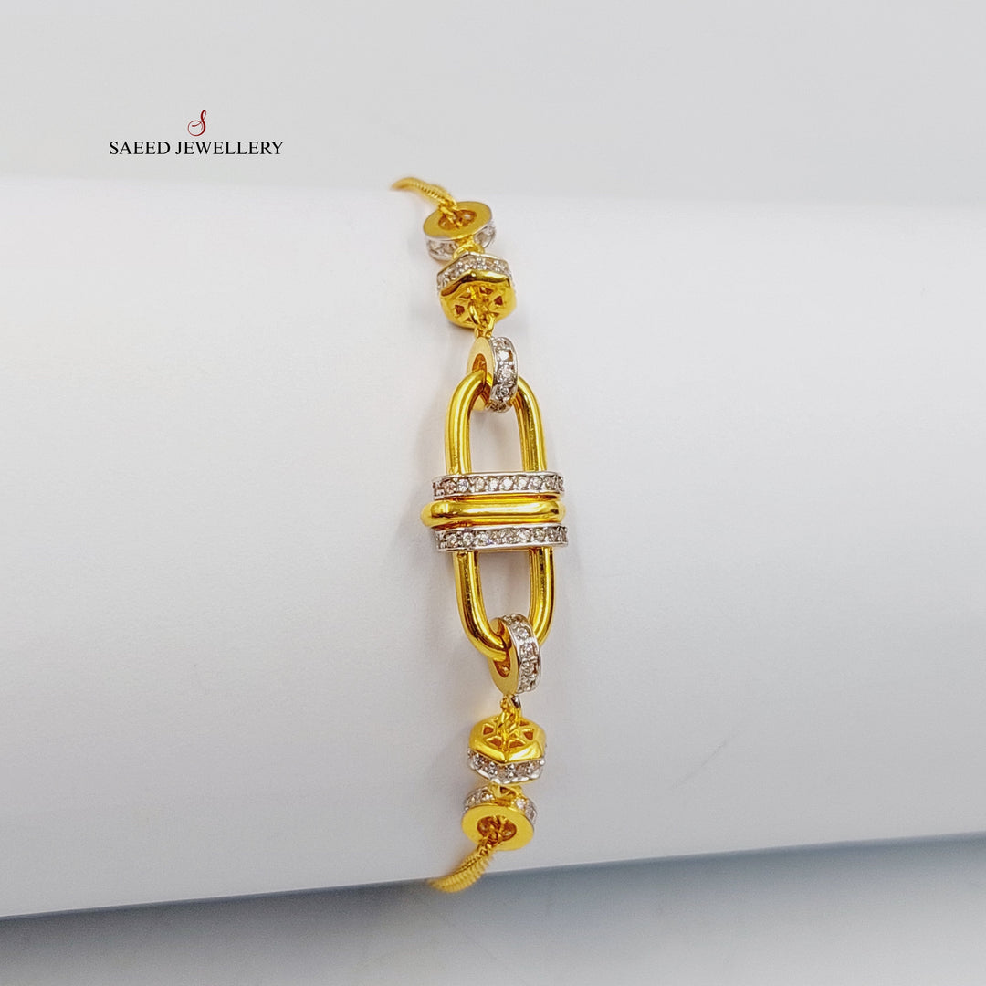 21K Gold Zircon Studded Paperclip Bracelet by Saeed Jewelry - Image 2