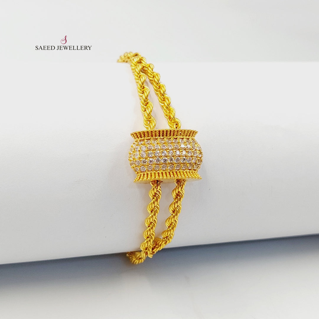 21K Gold Zircon Studded Rope Bracelet by Saeed Jewelry - Image 3