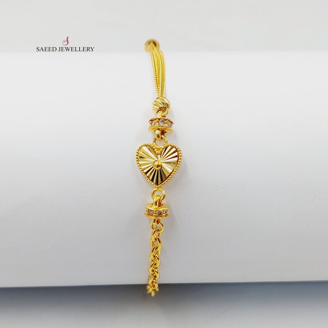 21K Gold Zircon Studded Heart Bracelet by Saeed Jewelry - Image 1