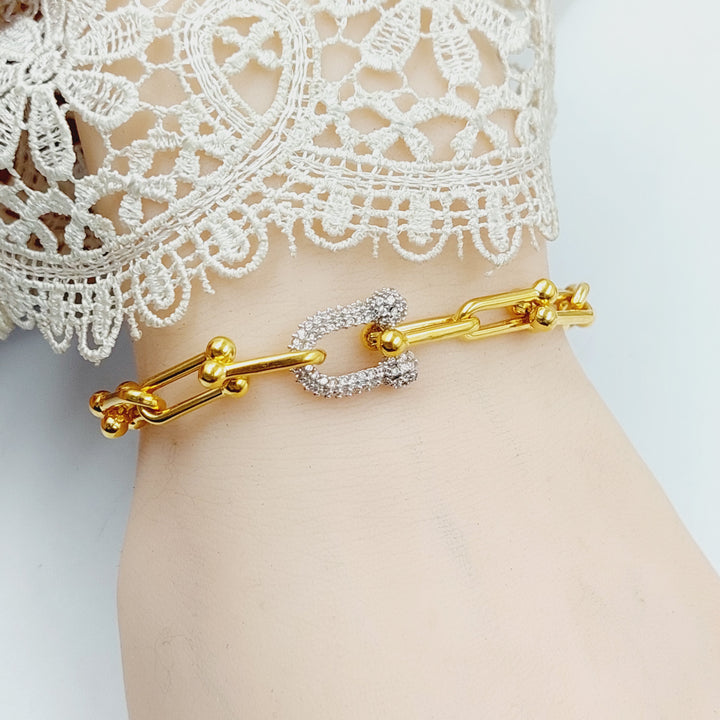 21K Gold Zircon Studded Paperclip Bracelet by Saeed Jewelry - Image 6