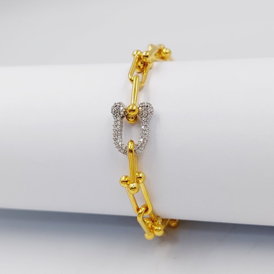 21K Gold Zircon Studded Paperclip Bracelet by Saeed Jewelry - Image 3