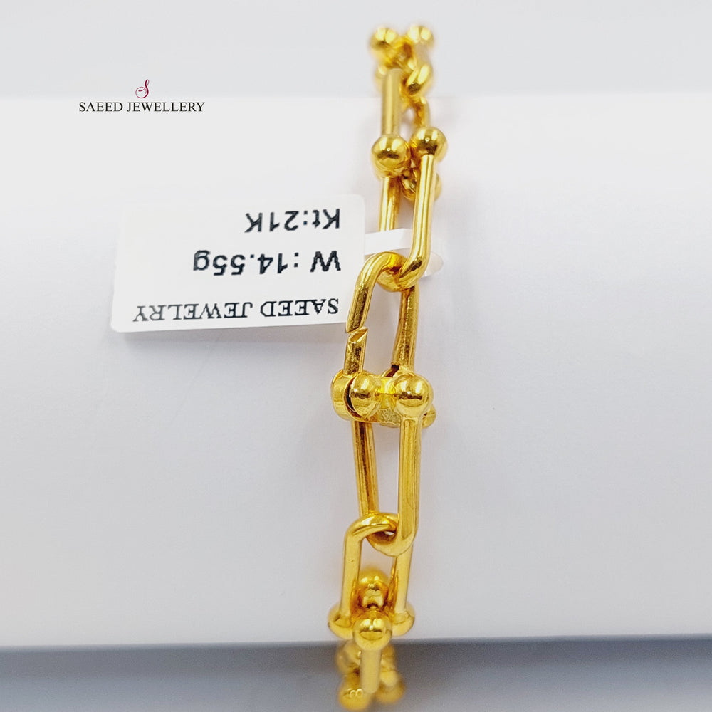 21K Gold Zircon Studded Paperclip Bracelet by Saeed Jewelry - Image 2