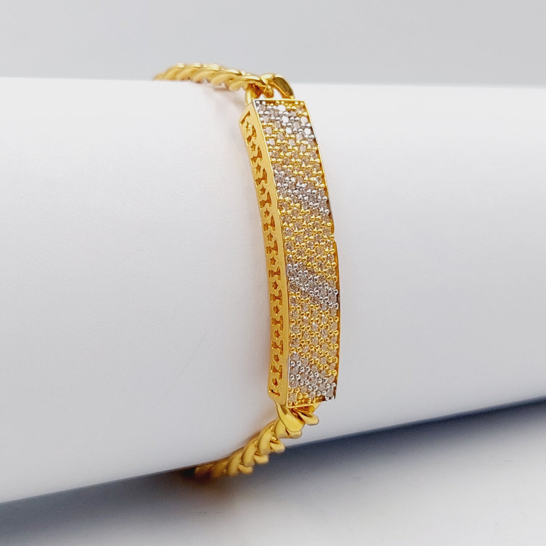 21K Gold Zircon Studded Bar Bracelet by Saeed Jewelry - Image 4