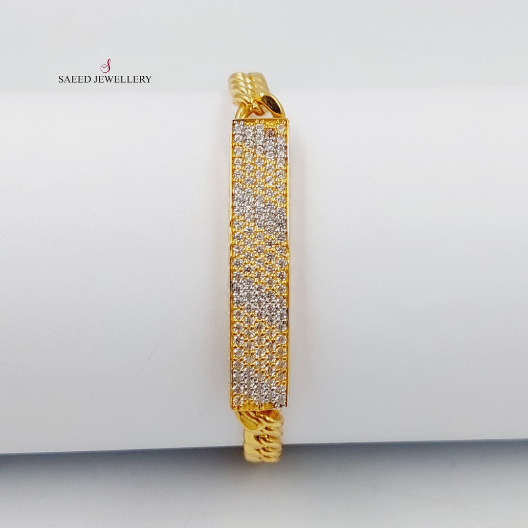 21K Gold Zircon Studded Bar Bracelet by Saeed Jewelry - Image 1