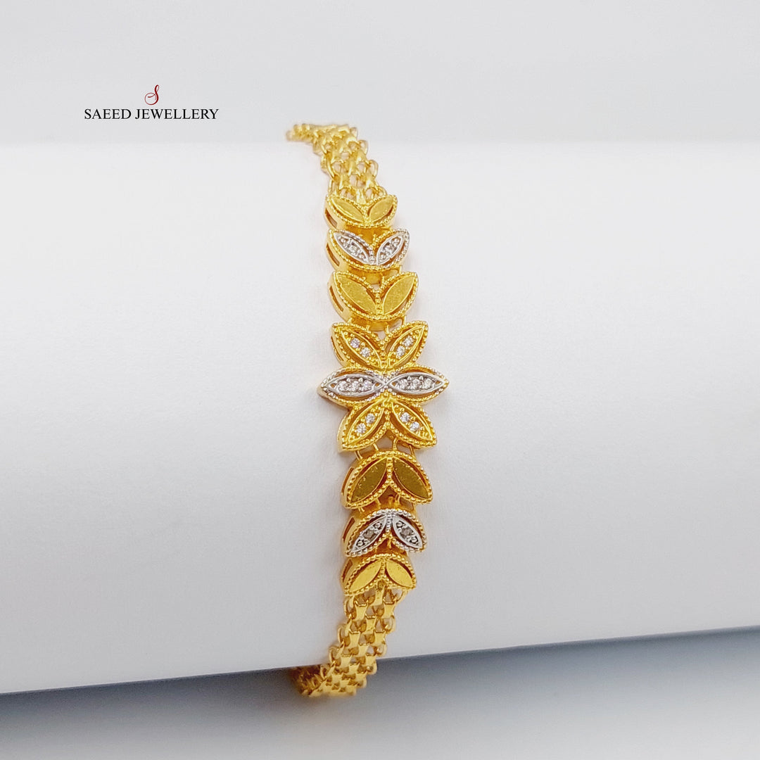 21K Gold Zircon Studded Leaf Bracelet by Saeed Jewelry - Image 1