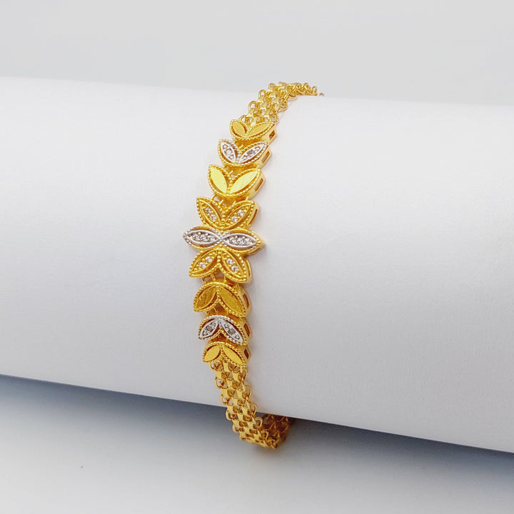 21K Gold Zircon Studded Leaf Bracelet by Saeed Jewelry - Image 3