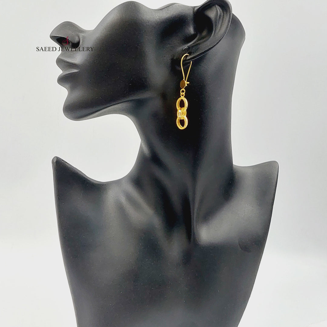 21K Gold Engraved Cuban Links Earrings by Saeed Jewelry - Image 4