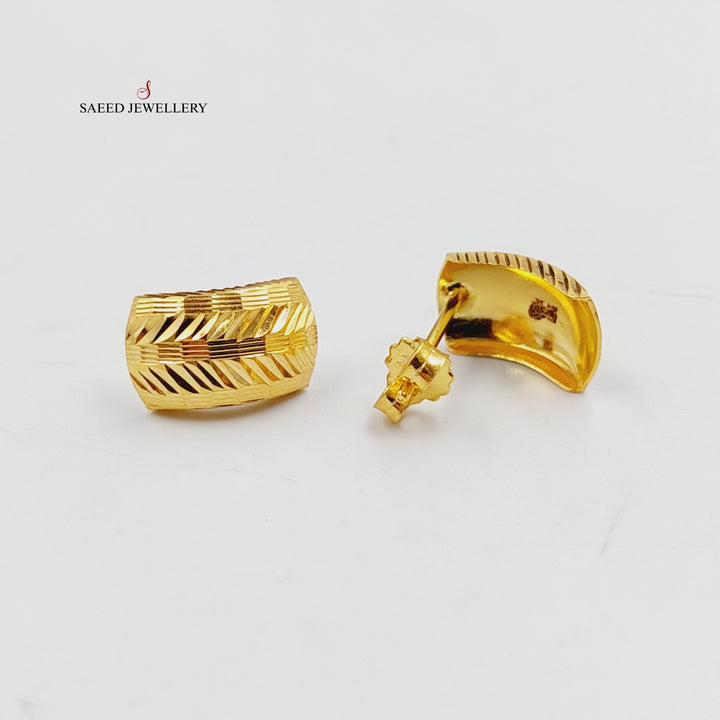 21K Gold Engraved Screw Earrings by Saeed Jewelry - Image 4