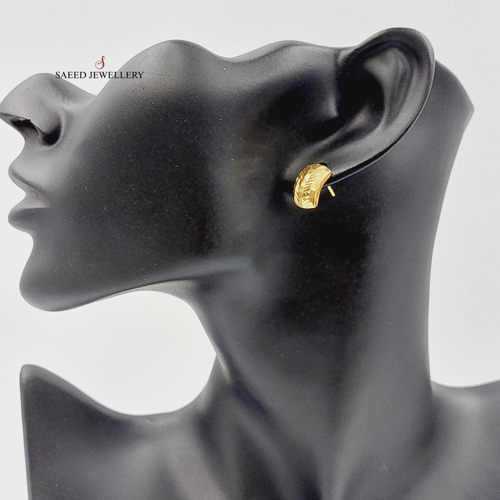 21K Gold Engraved Screw Earrings by Saeed Jewelry - Image 2