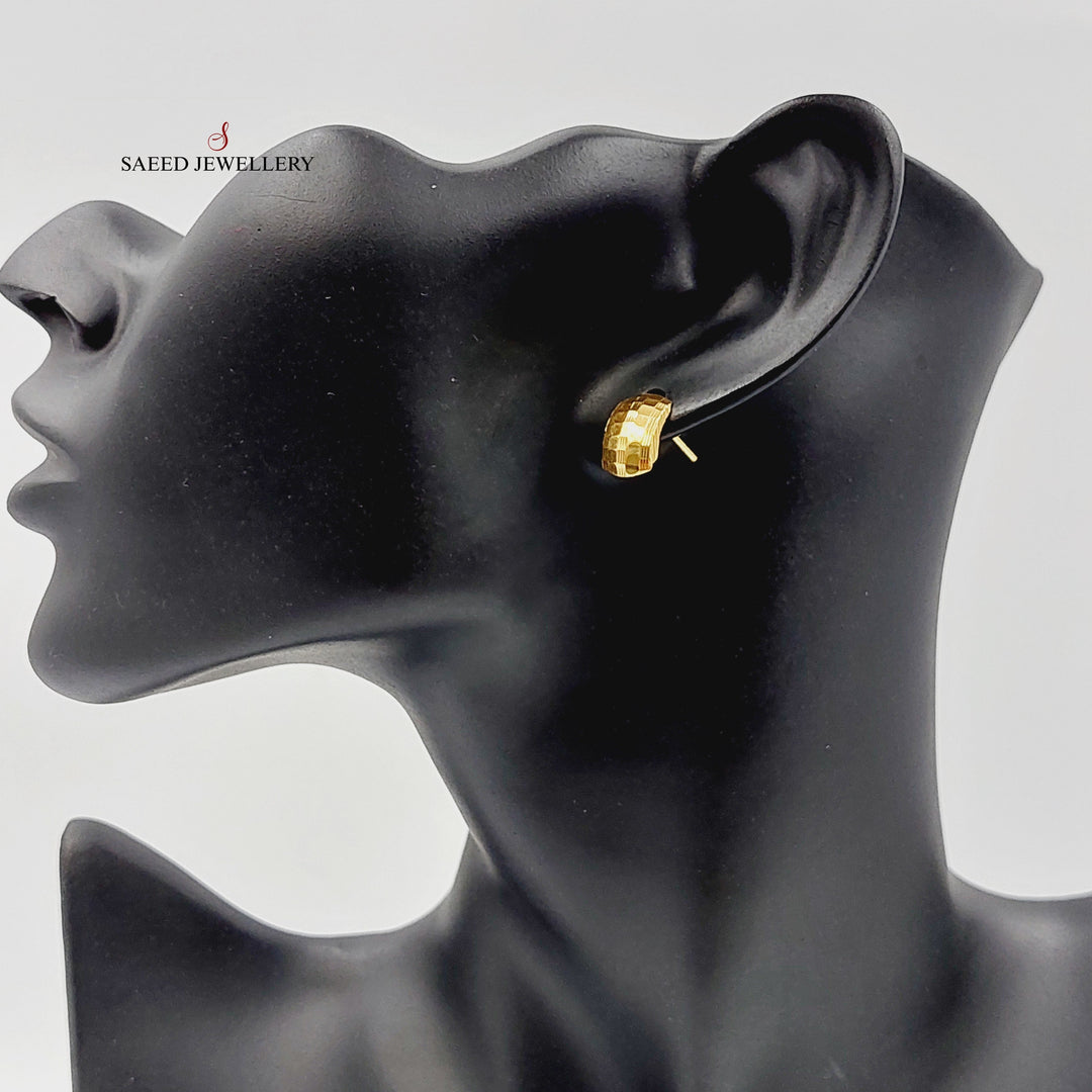 21K Gold Engraved Screw Earrings by Saeed Jewelry - Image 3